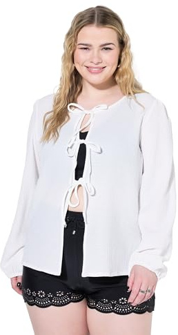 Studio Untold Damen große Größen Übergrößen Plus Size Bluse, Schleifen-Verschluss, Puffärmel Offwhite 58+ 840706200-58+
