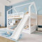 Seyakany Lit Cabane Enfant 140x200cm avec escalier de Rangement et Toboggan,Lit superposé Enfant avec barrière,Pin + MDF,Cadre de lit pour Enfants et Adolescents,sans Matelas,Blanc