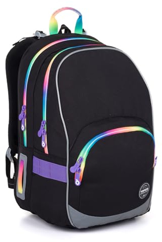 TOPGAL KIMI Schulrucksack ab der 2. Klasse (ca. 125 cm), ergonomisch & leicht, wasserabweisend, mit reflektierenden Elementen, 26 L Schulranzen mit Brustgurt & Rückenpolsterung (Schwarz 2)