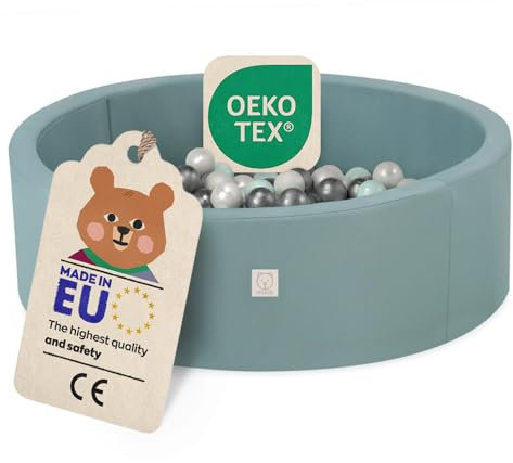 MISIOO Bällebad für Kinder 90x30 cm – inkl. 200 Bällen – Outdoor & Indoor – wasserdicht, stabil & sicher – Spielspaß für Kleinkinder & Babys – Blau