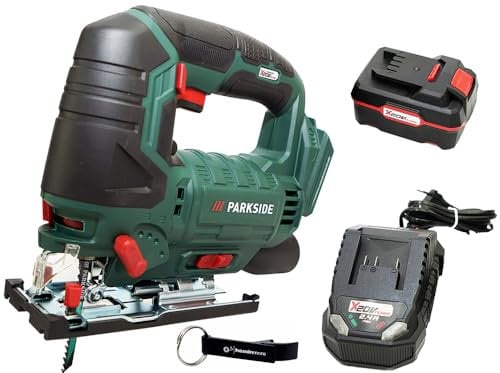 HEADNMORE® Bundle – Parkside® Scie sauteuse pendulaire PSTDA 20-Li C3 avec batterie 4 Ah et porte-clés 20 V