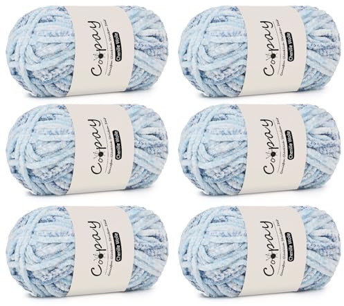 Coopay Chenille Wolle zum Häkeln, 6x100g Weiche Samtig Chenillegarn, Flauschige Dicke Wolle zum Stricken, Warme Plüschwolle Häkelgarn für Decken, Schals, Mützen - Herz des Ozeans