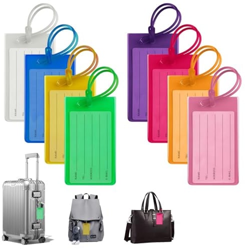 8 Pièce Etiquette Valise,Etiquette Bagage avec Carte PVC Étanche, Étiquette Valise Avion, Porte Nom Valise pour Sac de Voyage, Sacs à Dos(8 Couleurs)