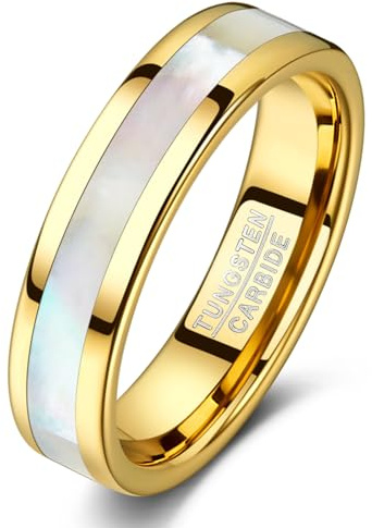TUNGSTORY Wolfram Ring für Damen Herren - Roségold/Silber/Gold mit Weißem Perlmutt Inlay, 4mm / 6mm