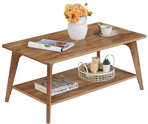 VASAGLE Couchtisch rechteckig, Wohnzimmertisch 2 Ebenen, 55 x 100 x 45 cm | Kaffeetisch für Wohnzimmer, einfach zu montieren, Honigbraun, MAEZO Kollektion LCT249K01