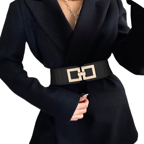 JASGOOD Ceinture Large Femme Élastique pour Robes Ceinture Femme Grande Taille Extensible Vintage avec Boucle Dorée,Noir(boucle doreé),Taille 104-114 cm(Longueur 100 cm)