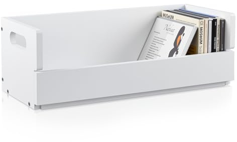 CroBlissful 1 Set Wooden CD Storage Box, Holds 36 Standard CDs | Stackable CD Holder Organizer with Magnetic Front Flap and Carrying Handles for DVDs, Cassette Tapes and Movie Cases (White)