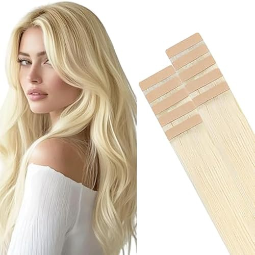 WuvuSnm Tape In Extensions Echthaar Human Hair Straight Invisible Extensions #613 Blonde Color 10 Pièces/40g Haarverlängerung Echthaar for Women Minimal Smell Low Shedding 14 Zolls