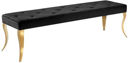 invicta INTERIOR Chesterfield Bank MODERN BAROCK Deluxe - 170cm - schwarz Gold - Sitzbank aus Samt, Beine Edelstahl