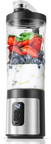 AMZCHEF Tragbarer Mixer 600ml - Smoothie Maker mit 6 Klingen | 120W Motor Mixer to Go, Schnellladung über USB-C, IPX6 Wasserdicht, BPA-Frei,Mini-Mixer für Shakes Smoothies Proteinpulver