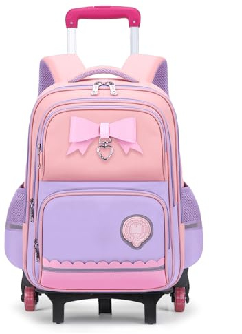 Amythe Cartable à Roulettes Fille Primaire, Bandes Réfléchissantes, Violet