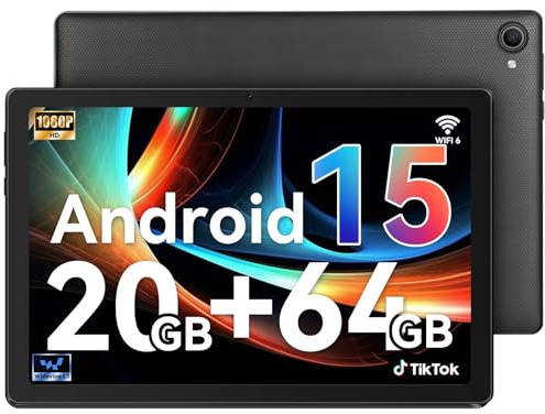 Laptok Tablet 10 Inch, Android 15 Tablet with 20GB+64GB+1TB, Face ID, 5000mAh, Dual-Band WiFi 6 (2.4GHz & 5GHz), Bluetooth 5.3, 5MP+8MP, 1280 * 800 IPS HD Screen(Black)