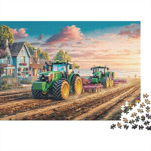 Landschaftliche Traktorszene Jigsaw Puzzle -1000 Stück Jigsaw Puzzles Bildungsspiele: Spaßliche Herausforderung Für Erwachsene, Farm Landscape Painting Style Heimdekor Puzzle 38x26cm/1000pcs