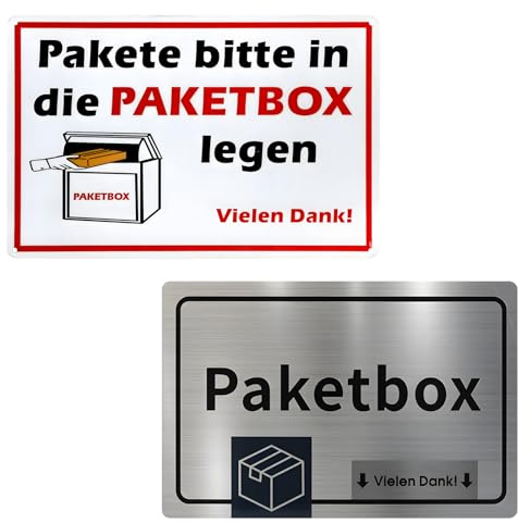 2 Stück Paketbox Schild, Aufkleber Paketbox, Schild Pakete Hier Ablegen, Kratzfest und Verschleißfest, UV-Beständig, Wasserdicht und Sonnenbeständig