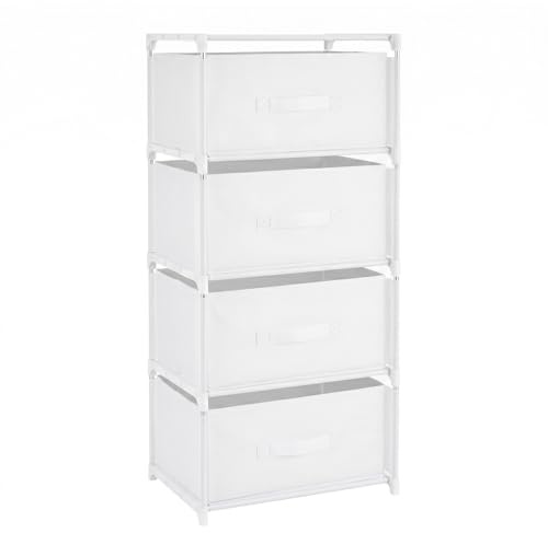 evergoods 4-Tier Chest of Drawers for Bedroom Drawer Fabric Storage Unit | Tall Storage Tower with Metal Frame & Easy Pull Handles, Clothes Organiser for Wardrobe, Hallway, Living Room (White 4-Tier)