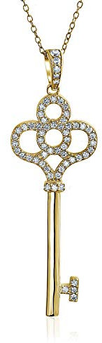 Clé de Mon Cœur Pendentif Clé Couronne Pavé CZ pour Femme pour Petite Amie Plaqué Or 14K Argent Sterling .925
