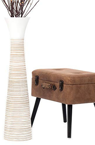 Leewadee Große Deko Bodenvase Für Dekozweige, Hohe Standvase Für Pampasgras, Design Holzvase, 85 cm, Weiß