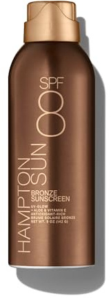Hampton Sun SPF 8 Bronze Continuous Mist Sunscreen | Sunbathing Enhancer | Touch of Warm Bronze for an Instant, Radiant Glow | Antioxidant-Rich Moisture with Vitamin E + Aloe Vera | Oil-Free