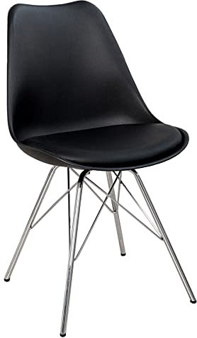 invicta INTERIOR Retro Designklassiker Stuhl Scandinavia MEISTERSTÜCK - schwarz - mit Stuhlbeinen aus Chrom Esszimmerstuhl