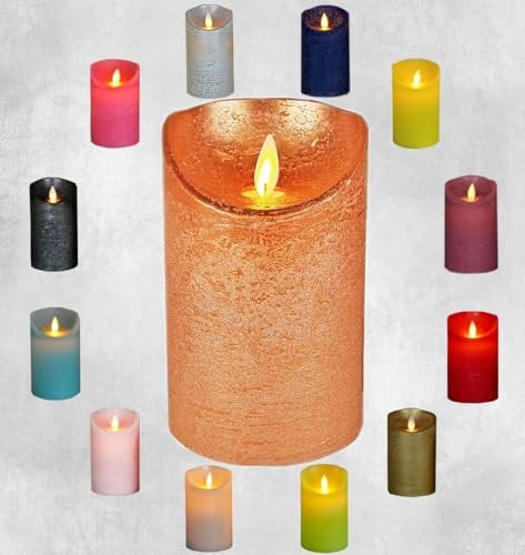 LED Echtwachskerze - Kupfer Rustik - D7,5cm / H15cm - mit Wackelflamme - Batteriebetrieben - Timerfunktion - Weihnachtsdeko