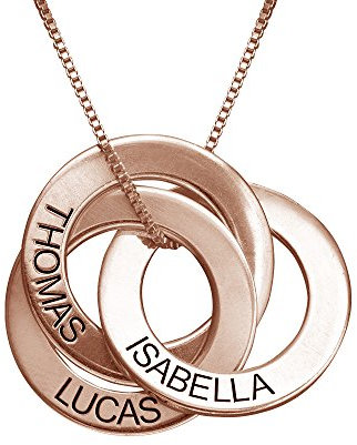 MYKA Personalisiert Russische Ring Halskette mit Gravur auf zwei Ringen in 750er RosŽvergoldete 925er Sterling Silber - Graviert Name Schmuck Geschenk fŸr Damen