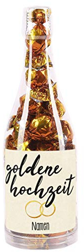 Herz & Heim® Pralinen in Champagnerflasche - Goldene Hochzeit - mit Namen des Goldpaares