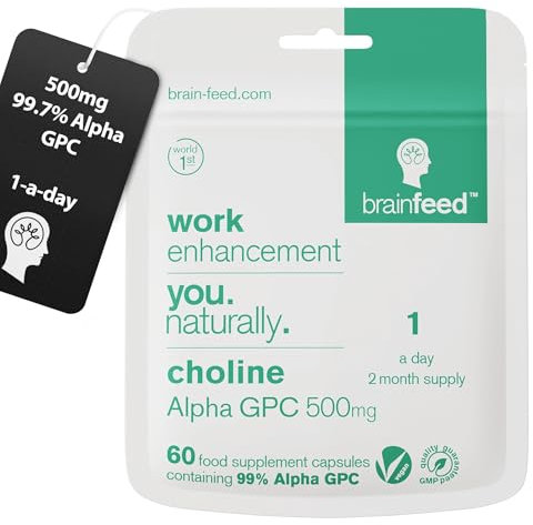 Alpha GPC Capsules (60) | 1-a-Day | 99.7%* Alpha-GPC Choline Supplement | 500mg | Nootropic Alpha Brain Supports Memory & Cognition | Acetylcholine Supplement
