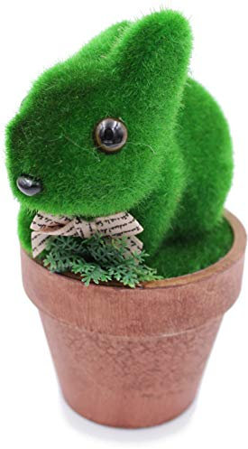 Kleenes Traumhandel - Liegender grüner Hase in braunem Blumentopf - Perfekte Osterdekoration, 14 cm