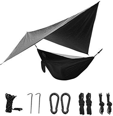 Ruixf 270cm X 140cm Camping Hängematte Outdoor mit Moskitonetz und 360cm X 290cm Wasserdicht Plane, Ultra-Light Atmungsaktiv 300 kg Tragfähigkeit, Winddicht, Regendicht und UV-beständig