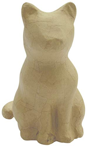 Décopatch SA214C - Brown papier-mâché stand 13x9.5x15 cm, Sitting cat - DIY - Customisable Décor - Completely Personalise - Creative + Leisure Activity