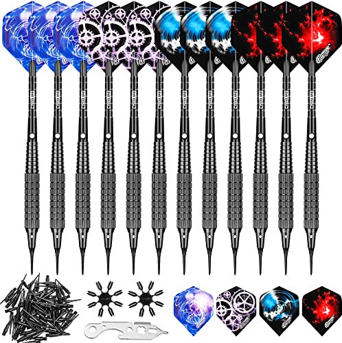 CyeeLife 12Stück Soft Dartpfeile 16g mit Aluminium Schäften+Extra Spitzen+Flights+Tool+Flightkappen,Softdarts Set