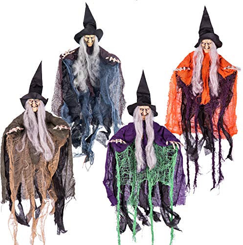 Halloween-Hexe zum Aufhängen, 49,8 cm, mehrfarbig, böse Hexe zur Dekoration an Halloween, Requisite, Outdoor-Dekor für Grünfläche, 4 Stück
