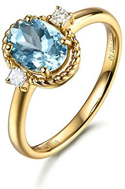 Beydodo Ring Gold 750 Echt Oval Aquamarin 1ct Solitär Verlobungsringe Gold für Damen mit Diamant Große 58 (18.5)