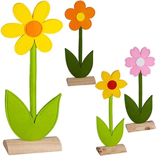 alles-meine.de GmbH 2 Stück XXL - große - Filz Dekofiguren/Aufsteller - 62 cm groß - Blume & Blüte - mit Stengel + Stiel - bunt - mit Holzfuß + Metall Streben - Frühling Somm..