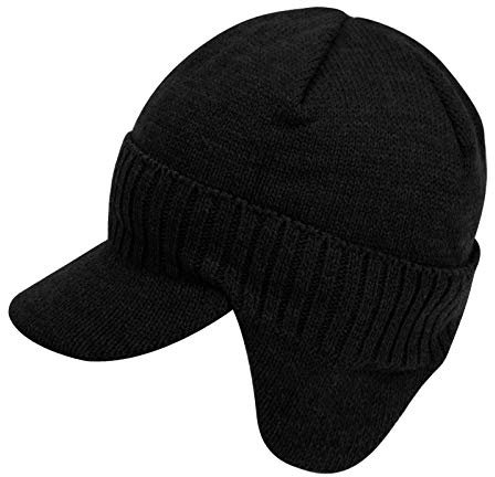 Unisex Schirmmütze mit ohrenschützer gefüttertes Basecap Herren Winter Dicke Mütze Kappen Golf cap Fliegermütze Wintermütze Windschutz Baseballcap mit Schirm und Ohrenklappen (Schwarz-gestrickt)