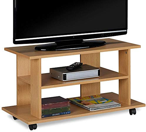 BAKAJI Mueble de TV de Madera MDF con 2 estantes para Consolas Videojuegos DVD y 4 Ruedas, Mueble para televisión, diseño Moderno, tamaño 80 x 40 x 45 cm (Roble)