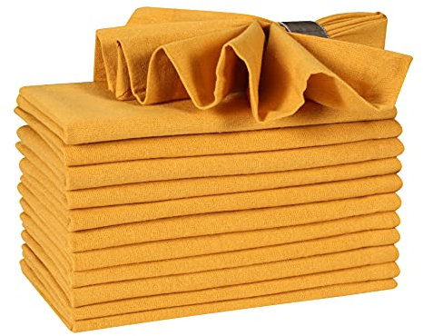 Hausattire Wiederverwendbare Servietten, waschbar, 100 % Baumwolle, 45,7 x 45,7 cm, Tischservietten für Frühling, Osterkorb, Dekoration, Set mit 12 Stoffservietten für Zuhause, Bankett, Hochzeit, Senf