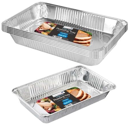 HOMESHOPA Rectangular Roasting Tray, 4 Pack Disposable Aluminium Foil Trays, Large Tin Foil Containers for Cooking, Roasting, Broiling, Bakeware, Storing, Prepping Food, Heating, Oven & Freezer Safe