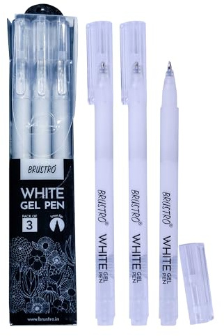 BRUSTRO Weißer Gelschreiber, Spitzengröße -1 mm, 3 Stück, ideal für Studenten und Erwachsene, Zeichnen, Mandala-Kunst, Studenten, Bürogebrauch, Schreiben, Stifte-Set