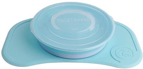 Twistshake Click-Mat Mini 31 x 17 cm Mantel Individual Placa de Alimentación para Mayoría Bandejas para Tronas + Plato Sellado con Tapa Alimentación para Bebés, Vajilla, Sin BPA, 6+ Meses, Azul Pastel