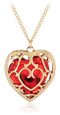 Zelda Halskette, Yifnny Die Legende von Zelda Skyword Schwert Herz Container Halskette Cosplay Erstellt Saphir Rubin Großes Herz Anhänger Anime Schmuck Valentinstag Geschenke für Frauen (Rot)