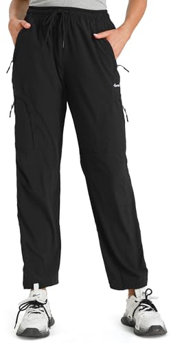 Seamaid Pantalon Cargo léger à séchage Rapide pour Femme - pour Camping, Escalade, Golf - avec Poches zippées - UPF 50, Noir, Taille L