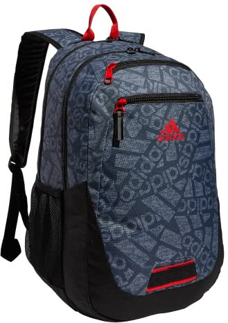 adidas Foundation Backpack for Laptop, Book with Sleeve, Large Durable Athletic Gym Bag Zaino Borsa, Maglia Collage Adi Grigio Onica/Nero/Rosso Vivo, Taglia Unica Unisex-Adulto