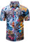 fohemr Mens Chain Print Shirt Luxury Baroque Vintage Short Sleeve Casual Button Down Dress Shirts Blue XX-Large