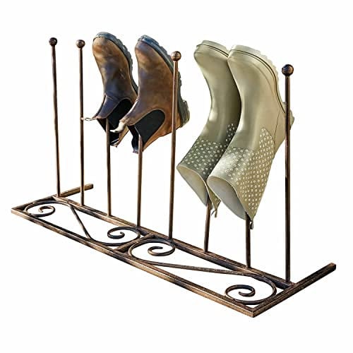 Loberon Schuhregal Patterson, französischer Stil, vielseitig einsetzbar, nostalgisch geschwungene Zierelemente, Outdoor, Ordnungshelfer, Schuhständer, Eisen, antikbraun