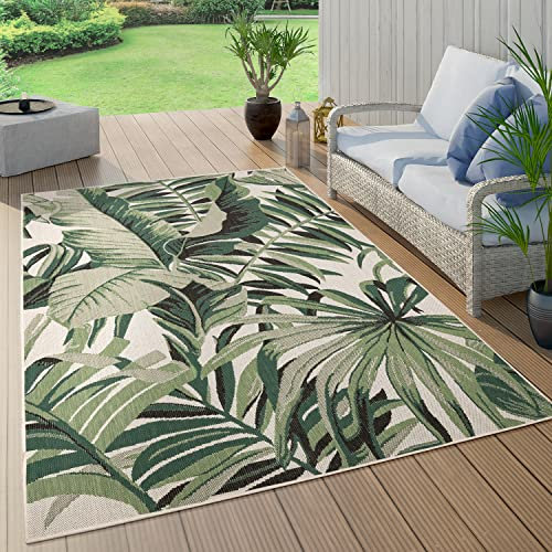 Paco Home Outdoor Teppich Wetterfest Flur Balkon Palmen Dschungel Florales Boho Muster Grün, Grösse:240x340 cm, Farbe:Grün 10