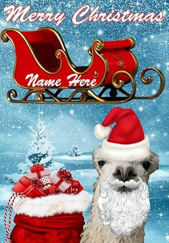 gfacc 195 Weihnachtskarte, Motiv Lama, Weihnachtsmann, personalisierbar, A5