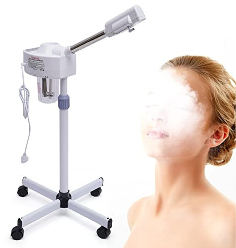 Sauna Facial Vapeur Visage Vaporisateur Facial Ozone Aromathérapie Soins Esthetique Ozone Visage Massage Spa Buse Rotative à 360 ° (Blanc)