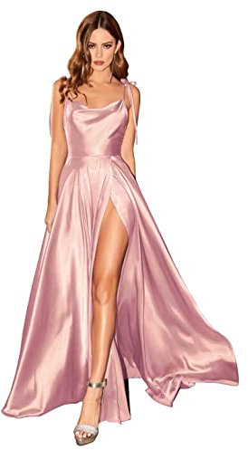 BABYONLINE D.R.E.S.S. Robe Femme Cérémonie Longue Grande Taille avec Fente Sexy Dos Nu Robe Femme Chic Soirée Rose 38