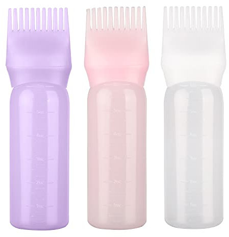 XNHIU Paquete de 3 cepillos de tinte para el cabello, botella aplicadora de peine de raíz, botella de tinte para el cabello con escala graduada (3 colores)